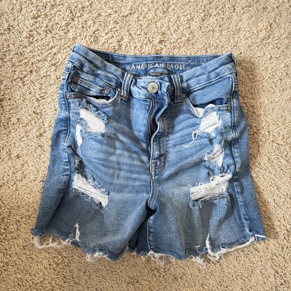 American Eagle Outfitters Blue Distressed Jean Shorts